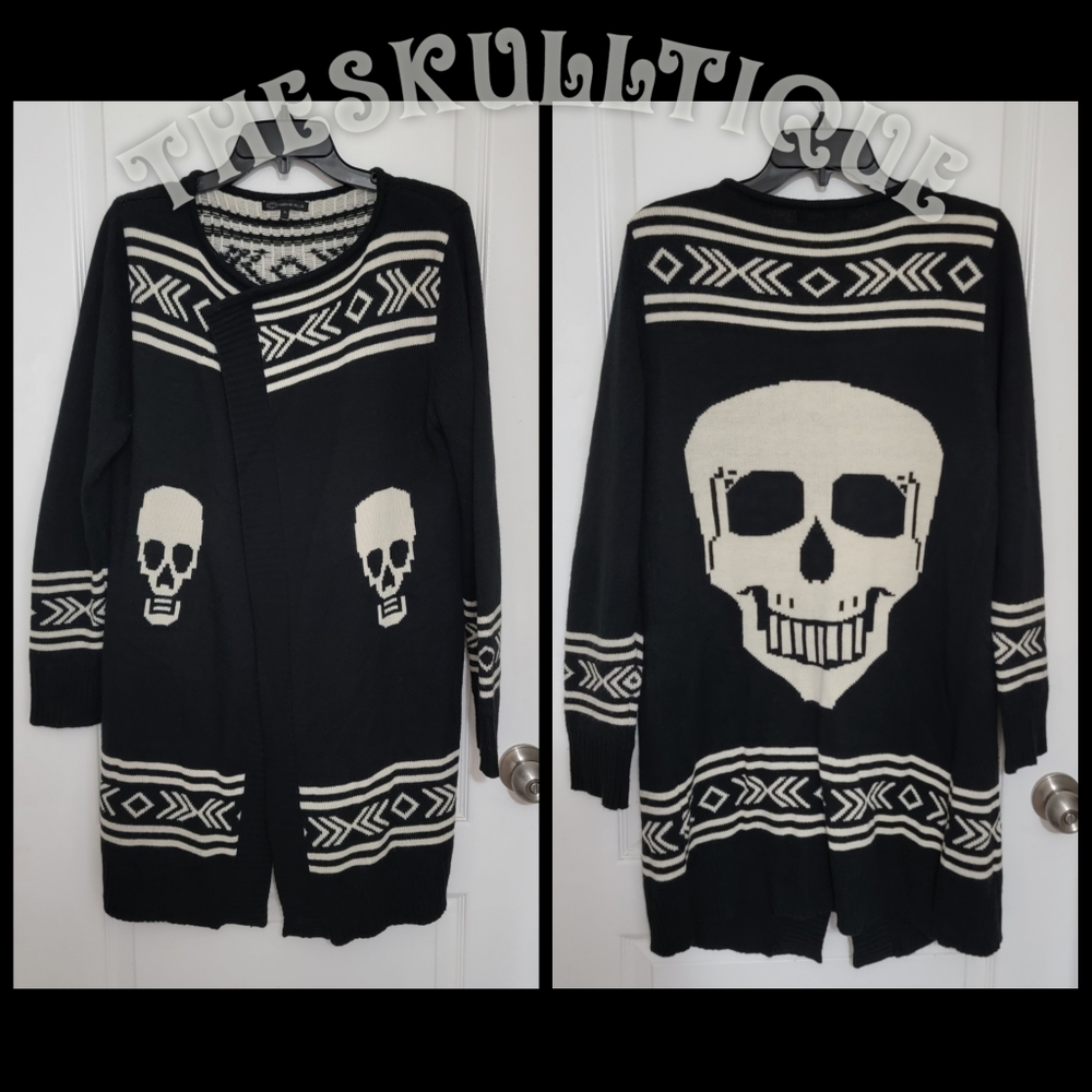 SKULL Cardigan Sweater XL Karma Blue Aztec